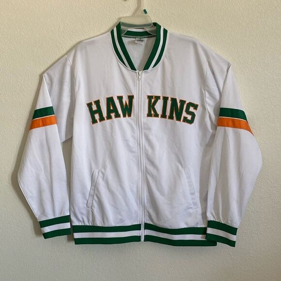 Stranger Things Men’s White Full Zip HAWKINS Jacket Size L - Picture 1 of 7